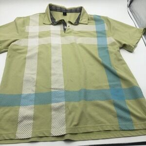 Pinkmarco Mens Polo Shirt Size Large Multicolored‎ Lime Green Blue Plaid Lined